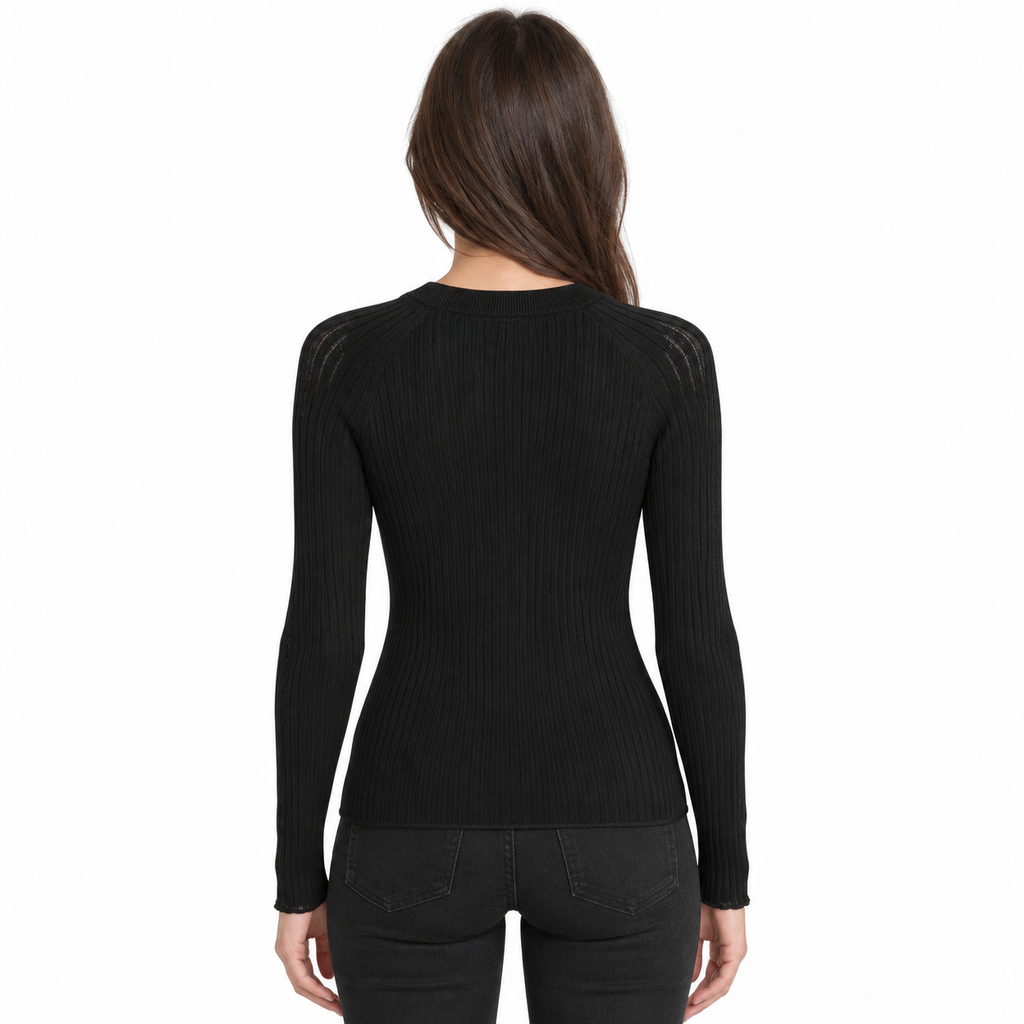 anna molinari Women Crew Neck Long Coste Sweaters Black