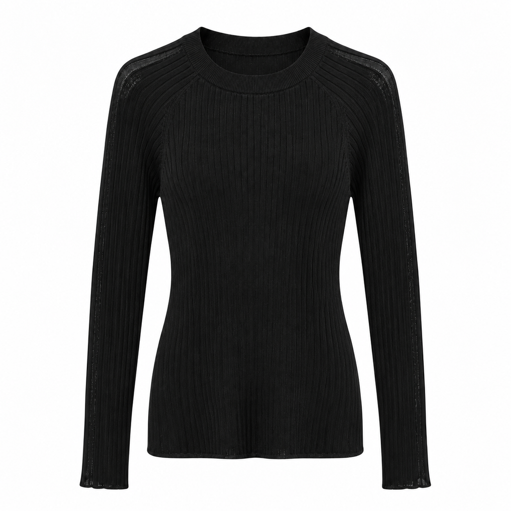 anna molinari Women Crew Neck Long Coste Sweaters Black