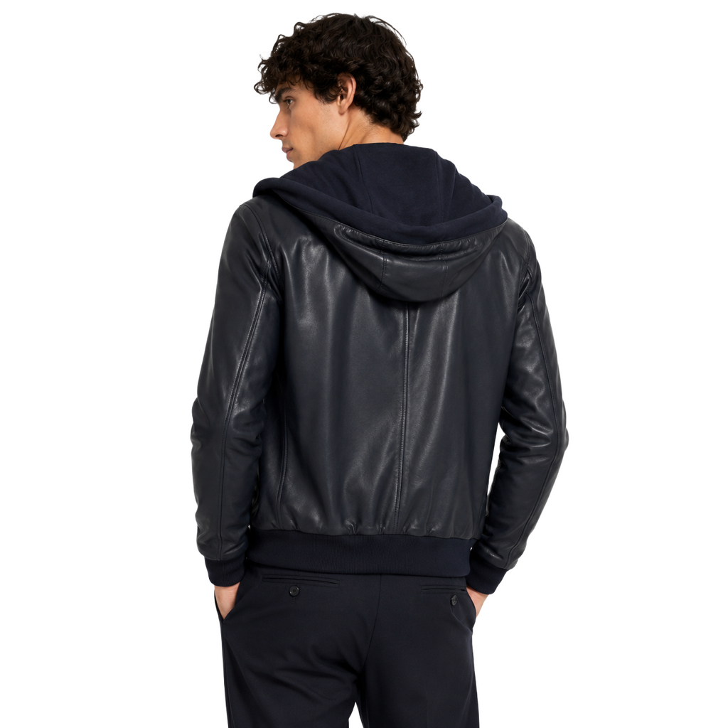 Dolce & Gabbana Men Jacket Leather Hooded Blue