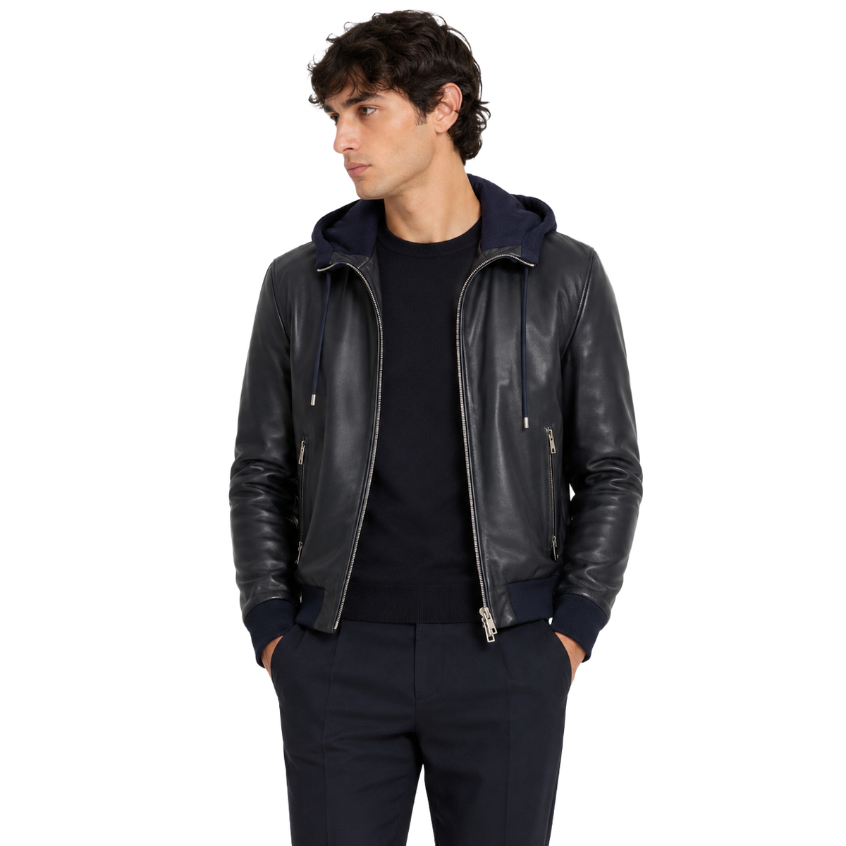 Dolce & Gabbana Men Jacket Leather Hooded Blue