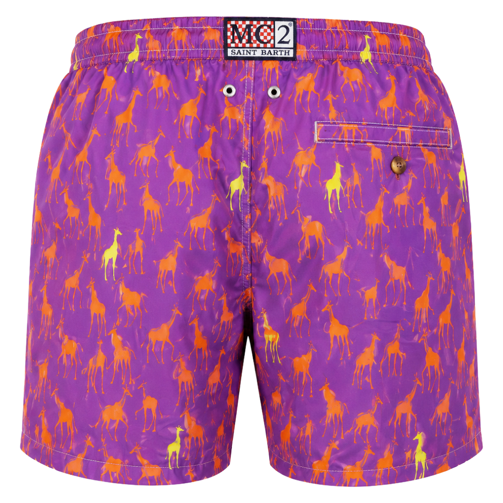 MC2 Saint Barth Men Swimsuit Giraffe Safari Purple