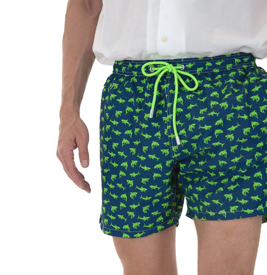 MC2 Saint Barth Men Micro Patterned Shark Sight Swimwear Blue