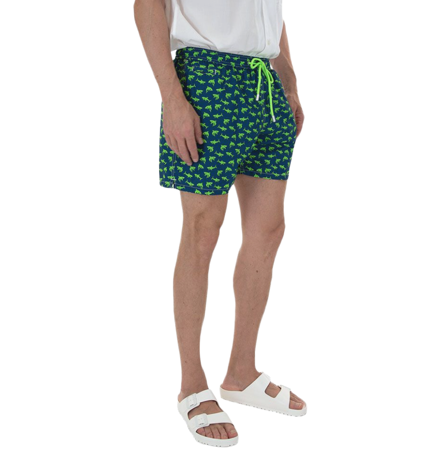 MC2 Saint Barth Men Micro Patterned Shark Sight Swimwear Blue