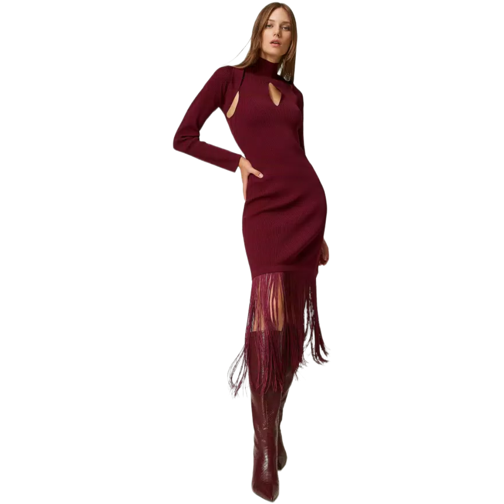 Twinset Women Dress Long Frange Coprispalle Red