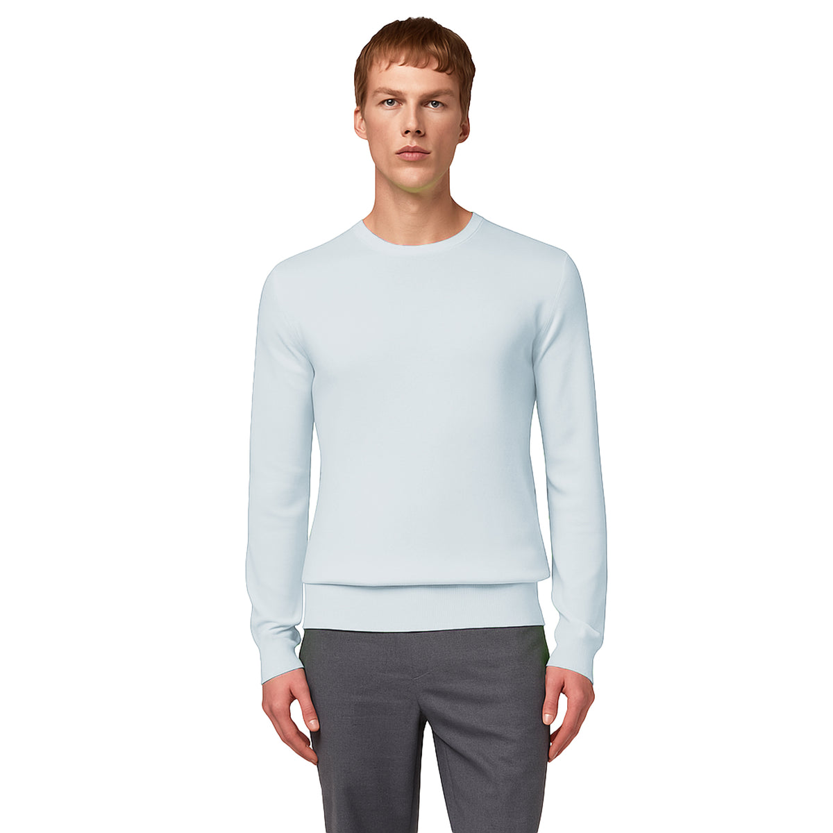 Alpha Studio Men Crew Neck Silk Cashmere Sweaters Light Blue
