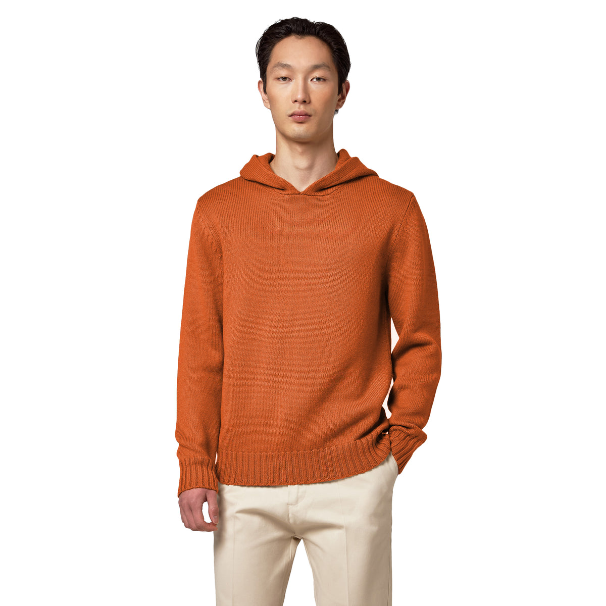 Alpha Studio Men Knit Hooded Merinos Pesante Orange