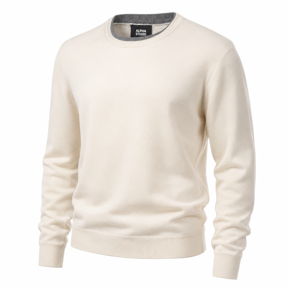 Alpha Studio Men Knit Doppio Neck Beige