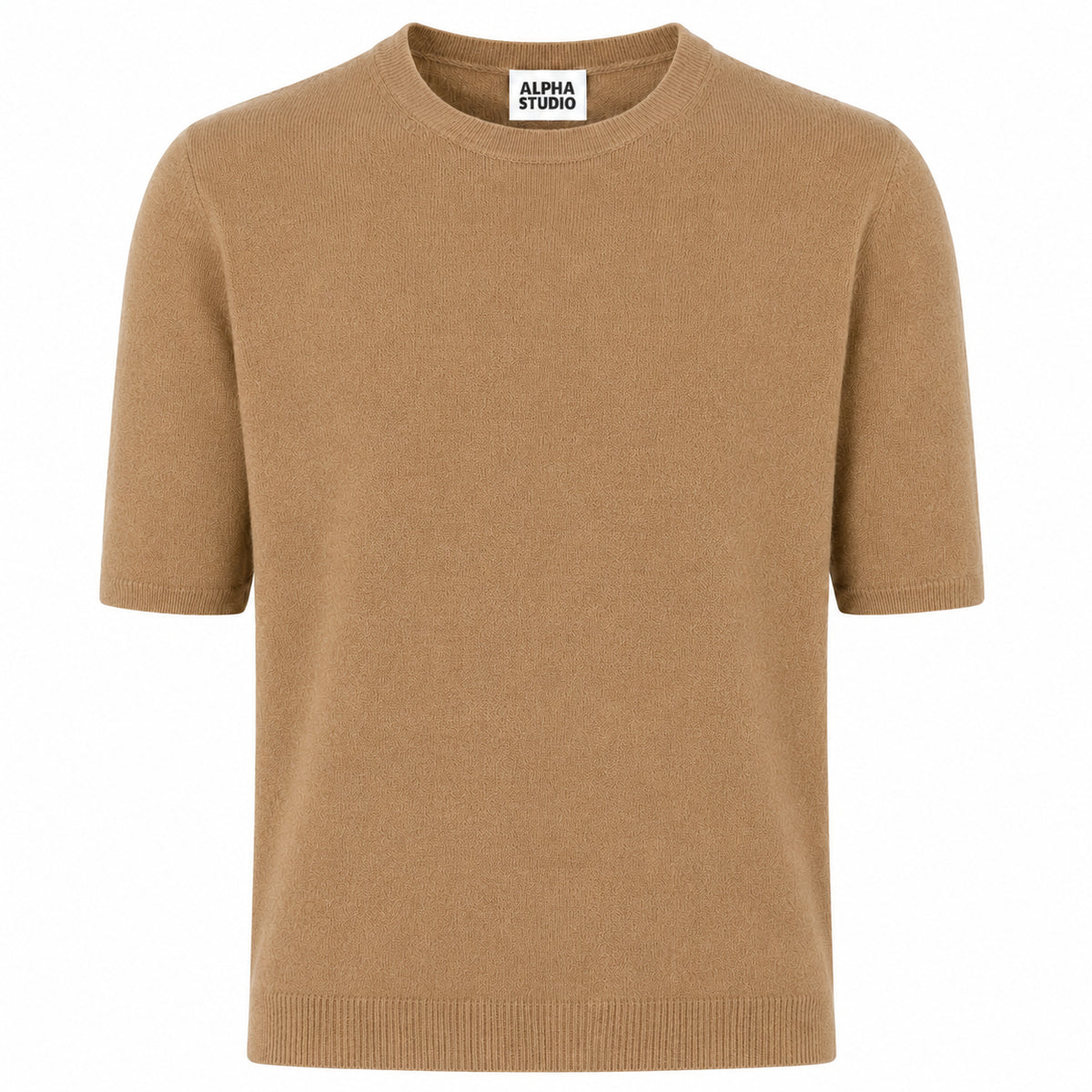 Alpha Studio Women Crew Neck Gomito Coste Mix Sweaters Camel