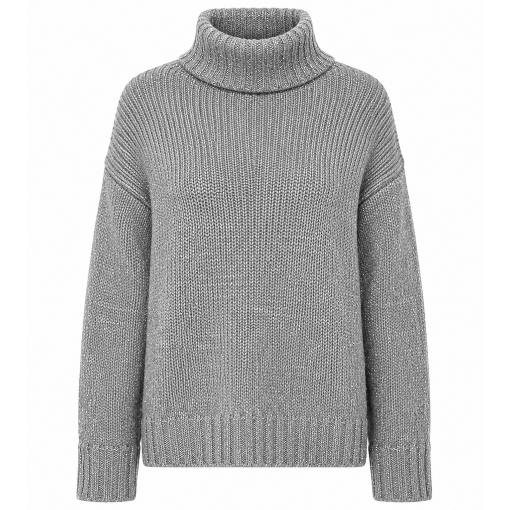 Alpha Studio Women Neck Piedi Soft Shiny Sweaters Grey