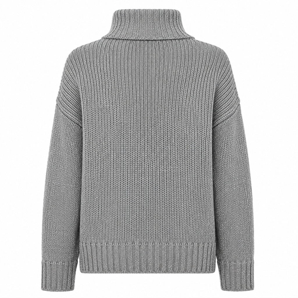 Alpha Studio Women Neck Piedi Soft Shiny Sweaters Grey