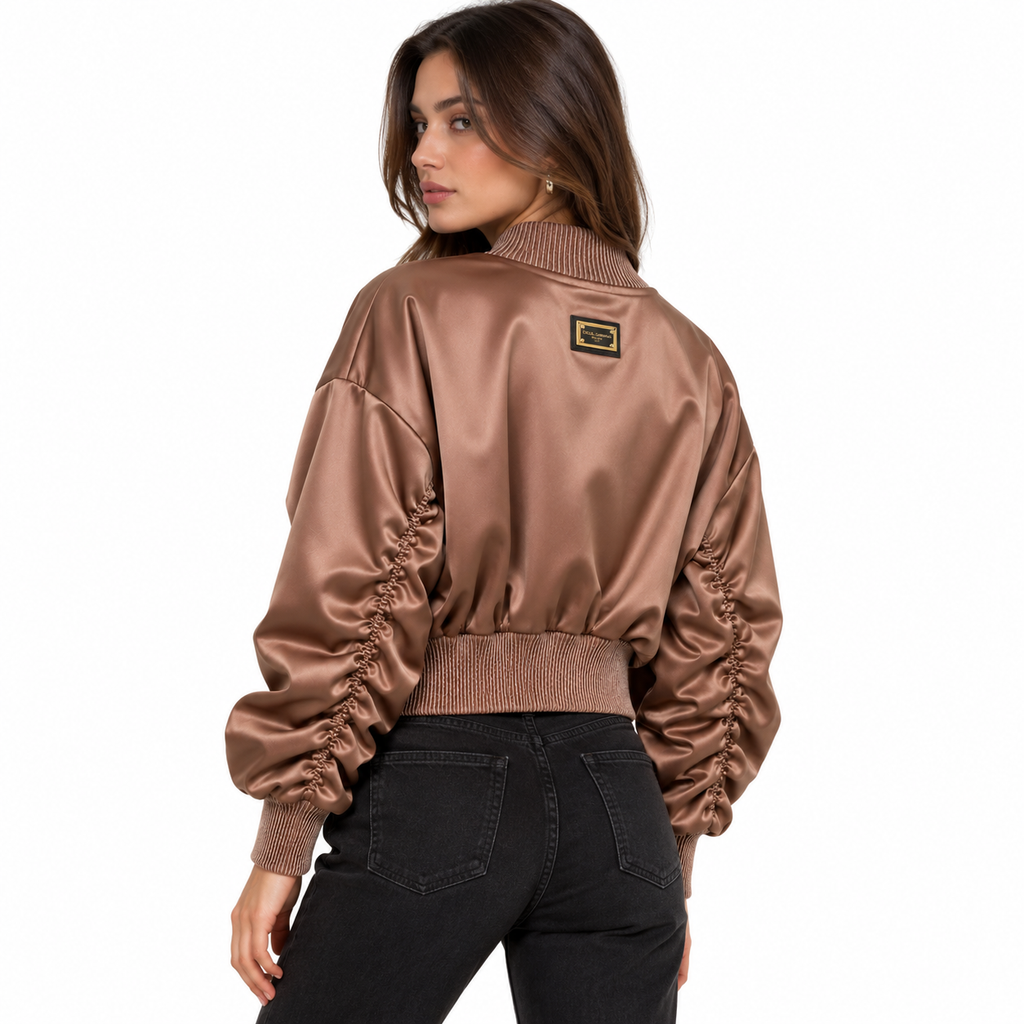 Dolce & Gabbana Women Bomber Plissetato Brown