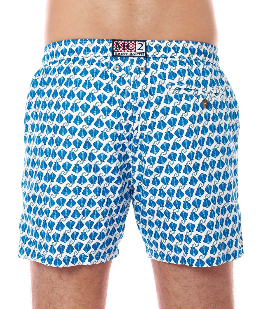MC2 Saint Barth Men Micro Patterned Stingray Swimwear Light Blue