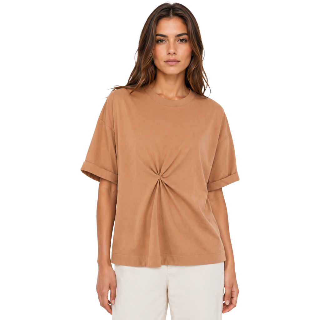 Alpha Studio Women T-Shirt Drapeggio Camel