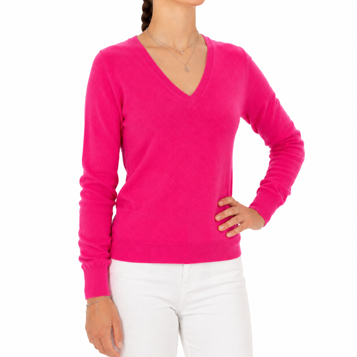Emilio Romanelli Women Knit Cashmere V-Neck Fuchsia