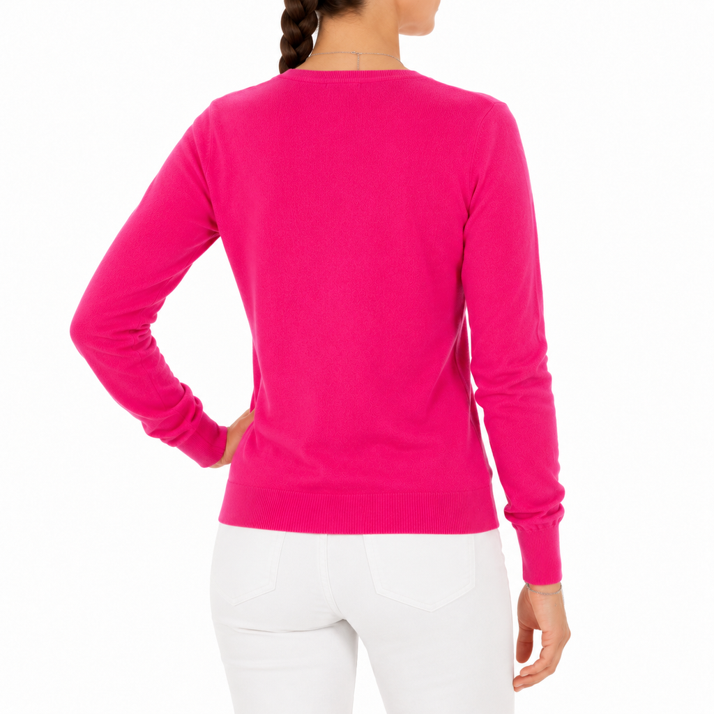 Emilio Romanelli Women Knit Cashmere V-Neck Fuchsia