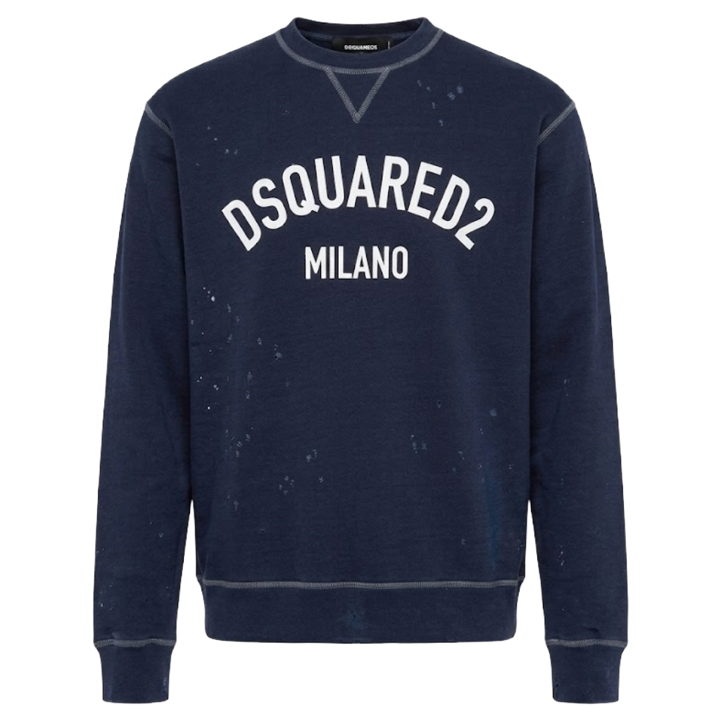 Dsquared2 Men Sweatshirt Crew Neck Distressed Blue