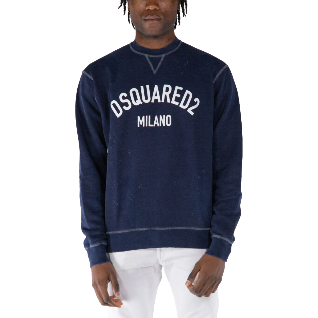 Dsquared2 Men Sweatshirt Crew Neck Distressed Blue