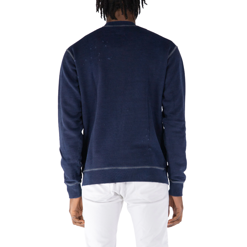 Dsquared2 Men Sweatshirt Crew Neck Distressed Blue