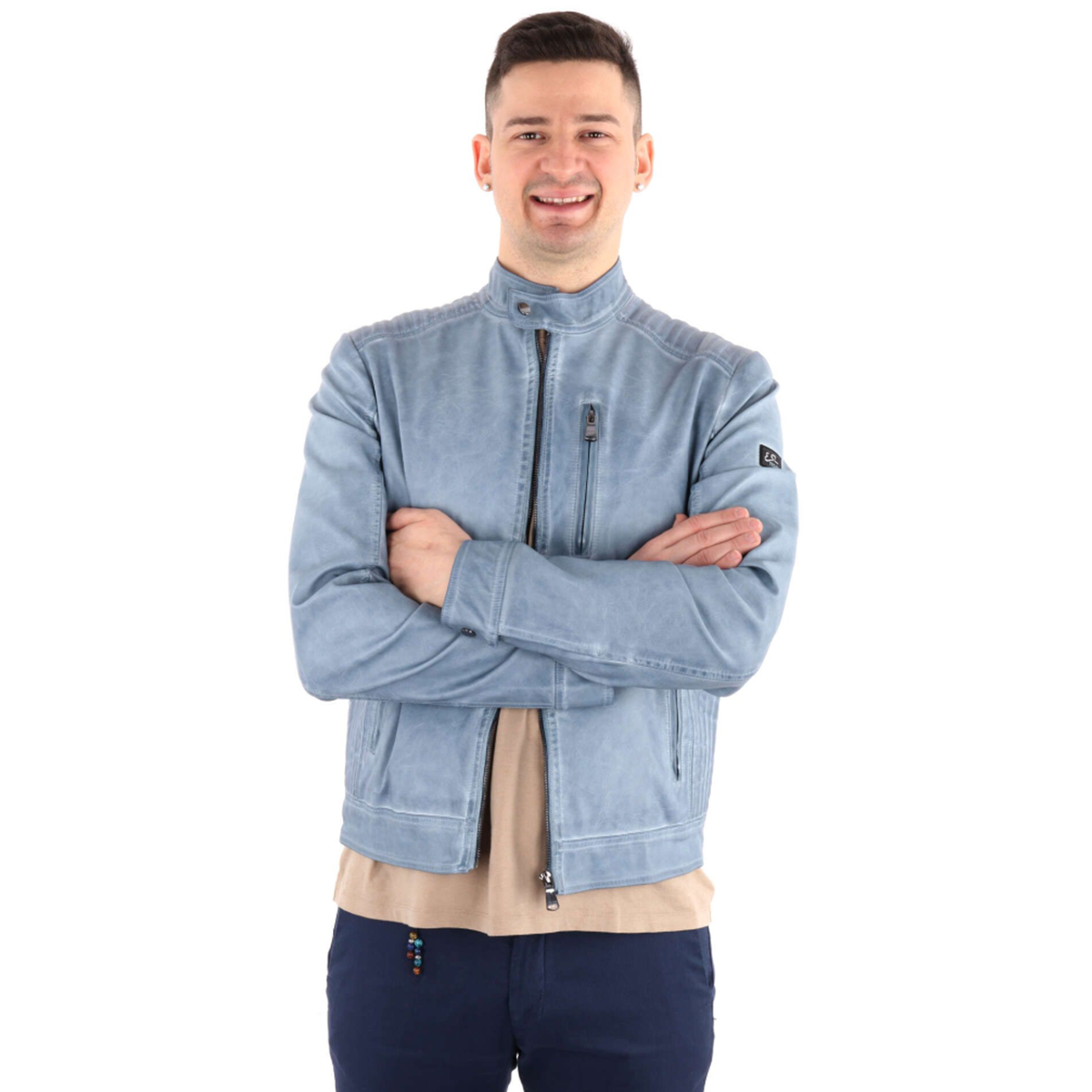 Yes Zee Men Jacket Ecopelle Denim Light Blue