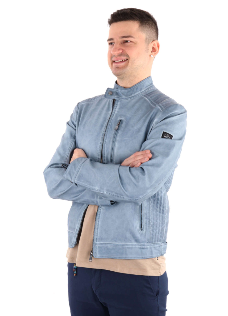 Yes Zee Men Jacket Ecopelle Denim Light Blue