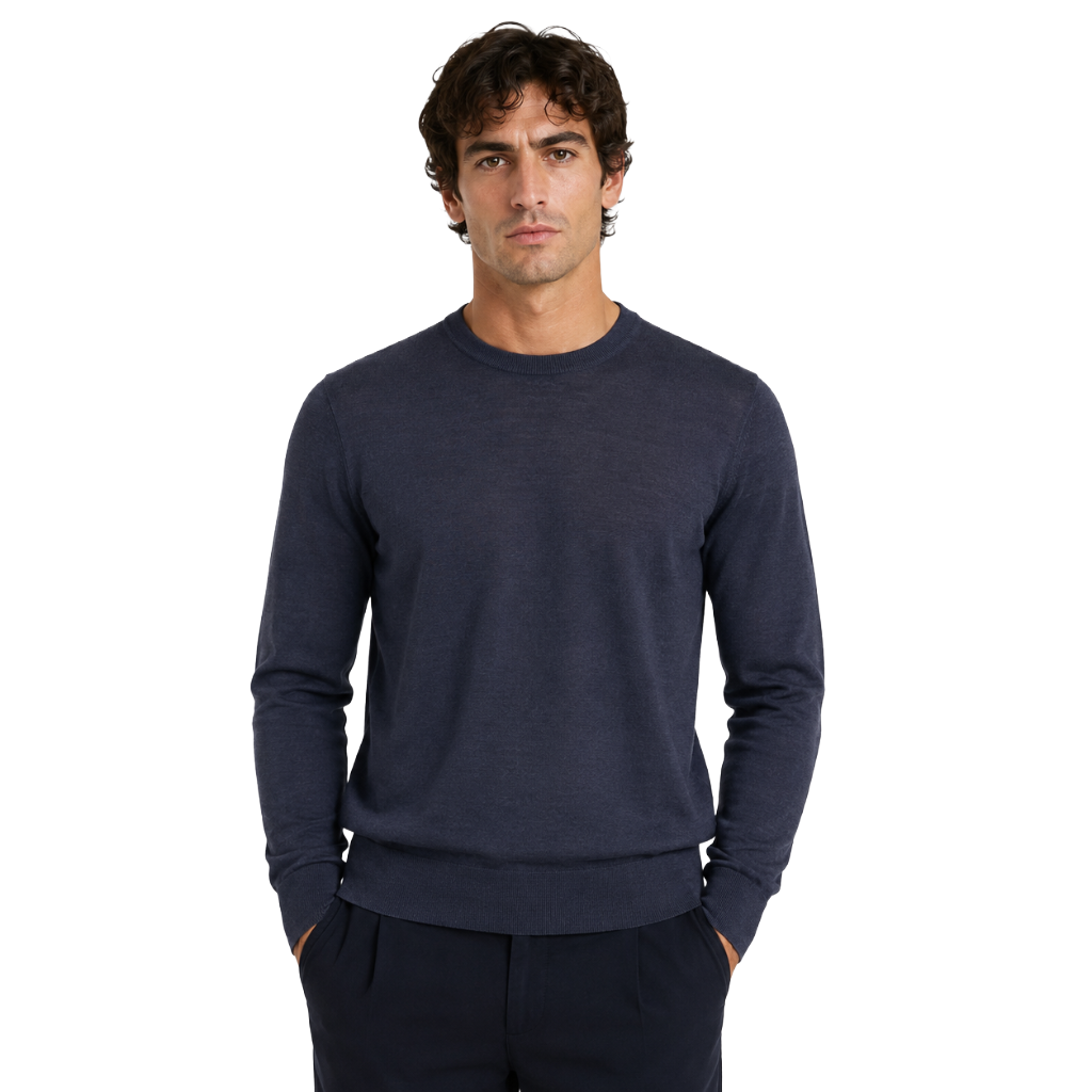 Alpha Studio Men Knit Crew Neck Merinos Blue
