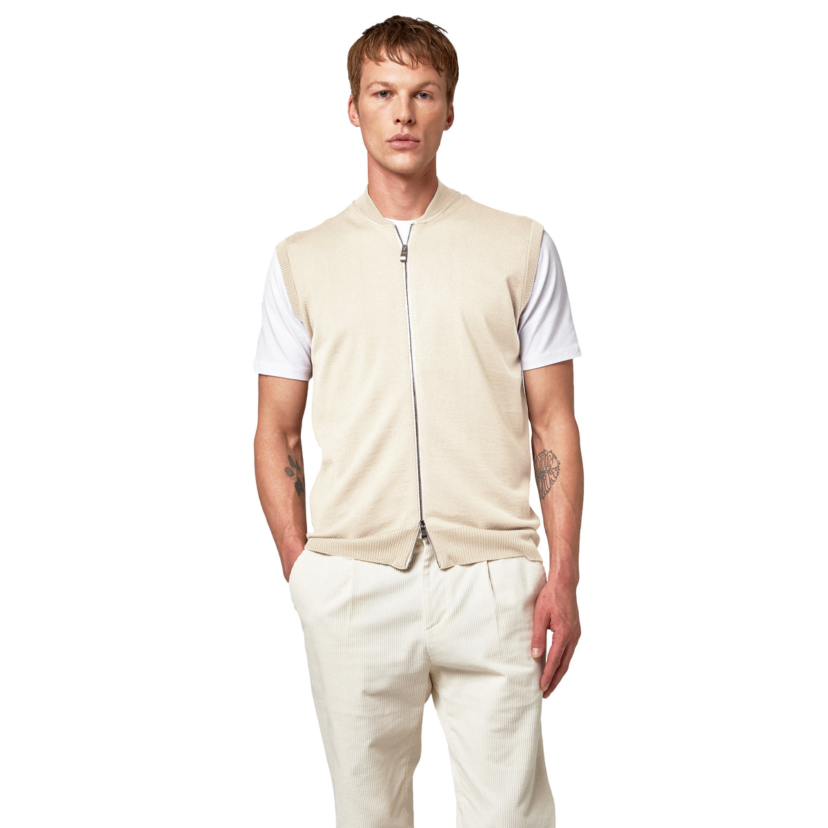 Alpha Studio Men Vest Bomber Zip White