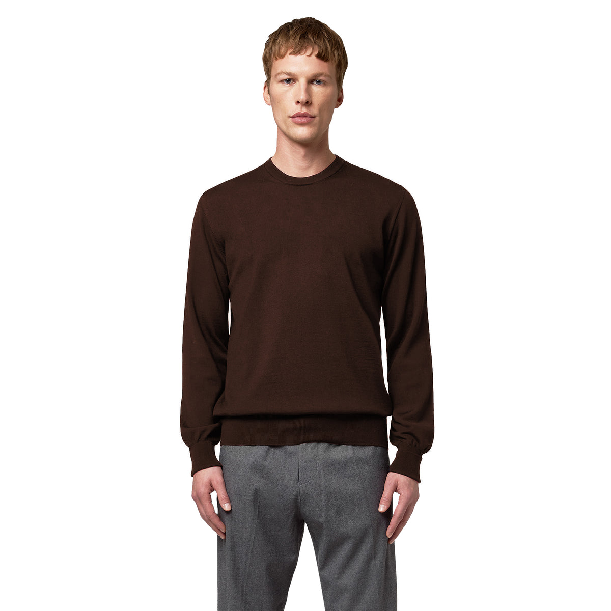 Alpha Studio Men Crew Neck Merinos Sweaters Brown