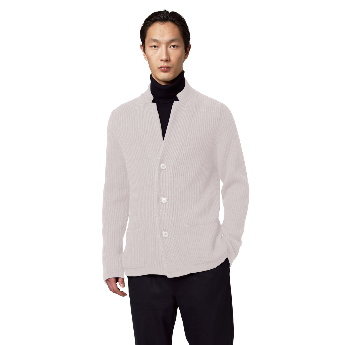 Alpha Studio Men Jacket Lapel Knit English Rib White