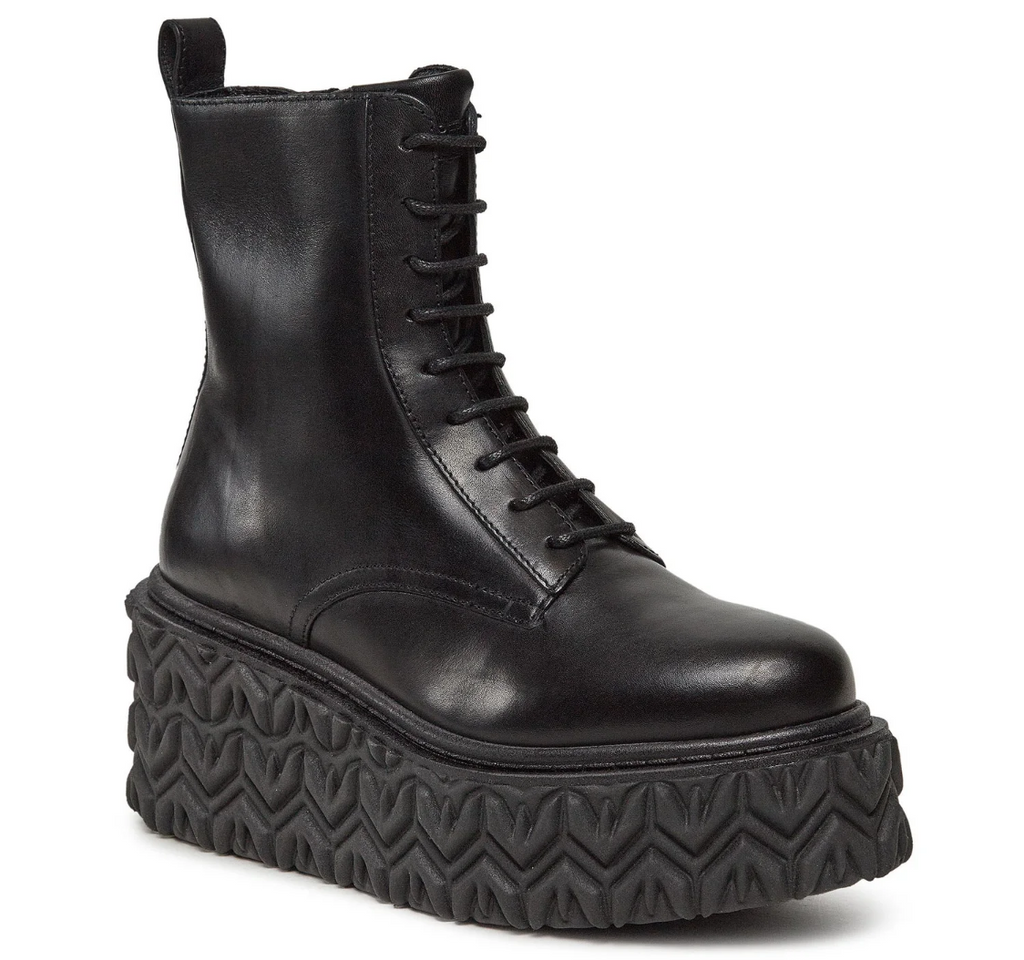 Patrizia Pepe Women Stivaletti Leather Zeppa Ankle Boots Black