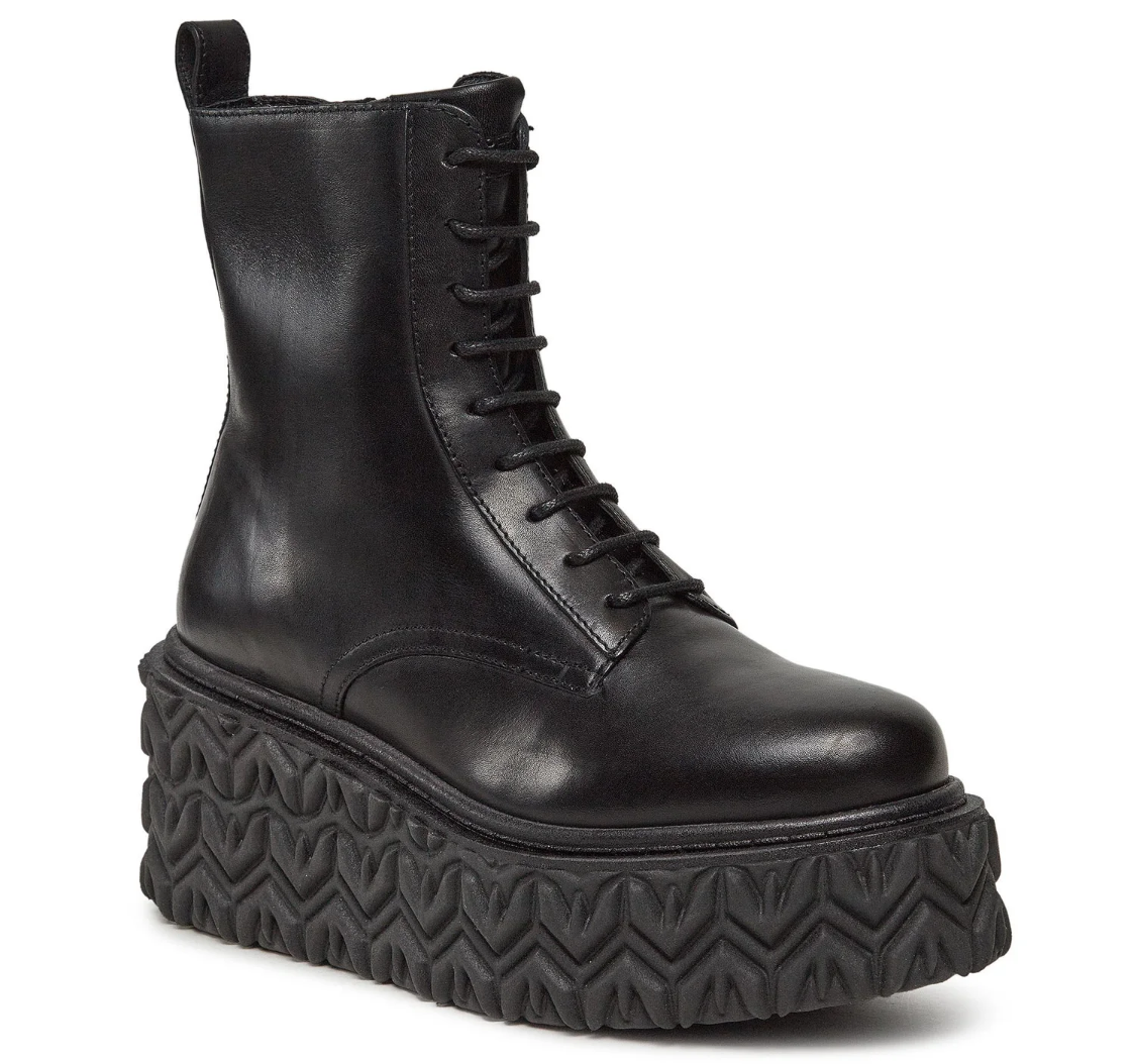 Patrizia Pepe Women Stivaletti Leather Zeppa Ankle Boots Black