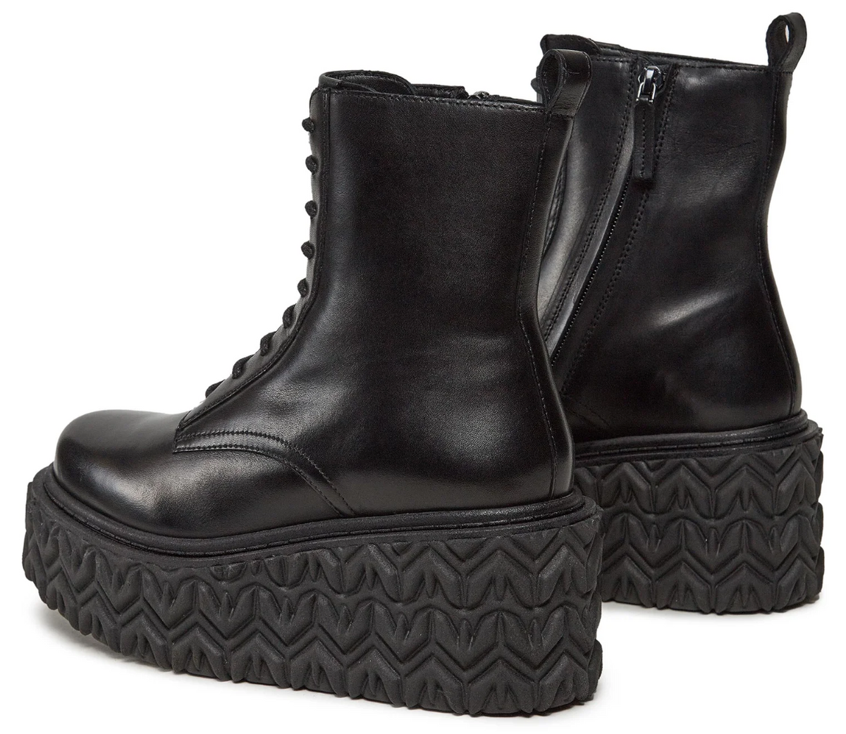 Patrizia Pepe Women Stivaletti Leather Zeppa Ankle Boots Black