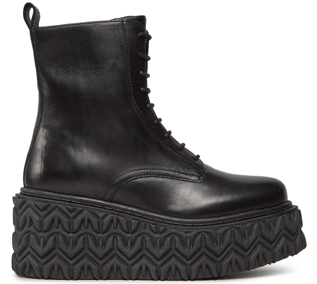 Patrizia Pepe Women Stivaletti Leather Zeppa Ankle Boots Black