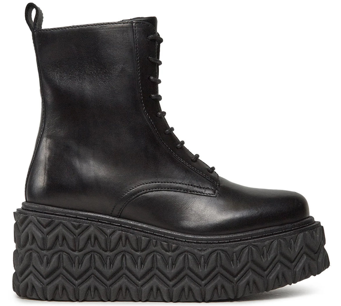 Patrizia Pepe Women Stivaletti Leather Zeppa Ankle Boots Black