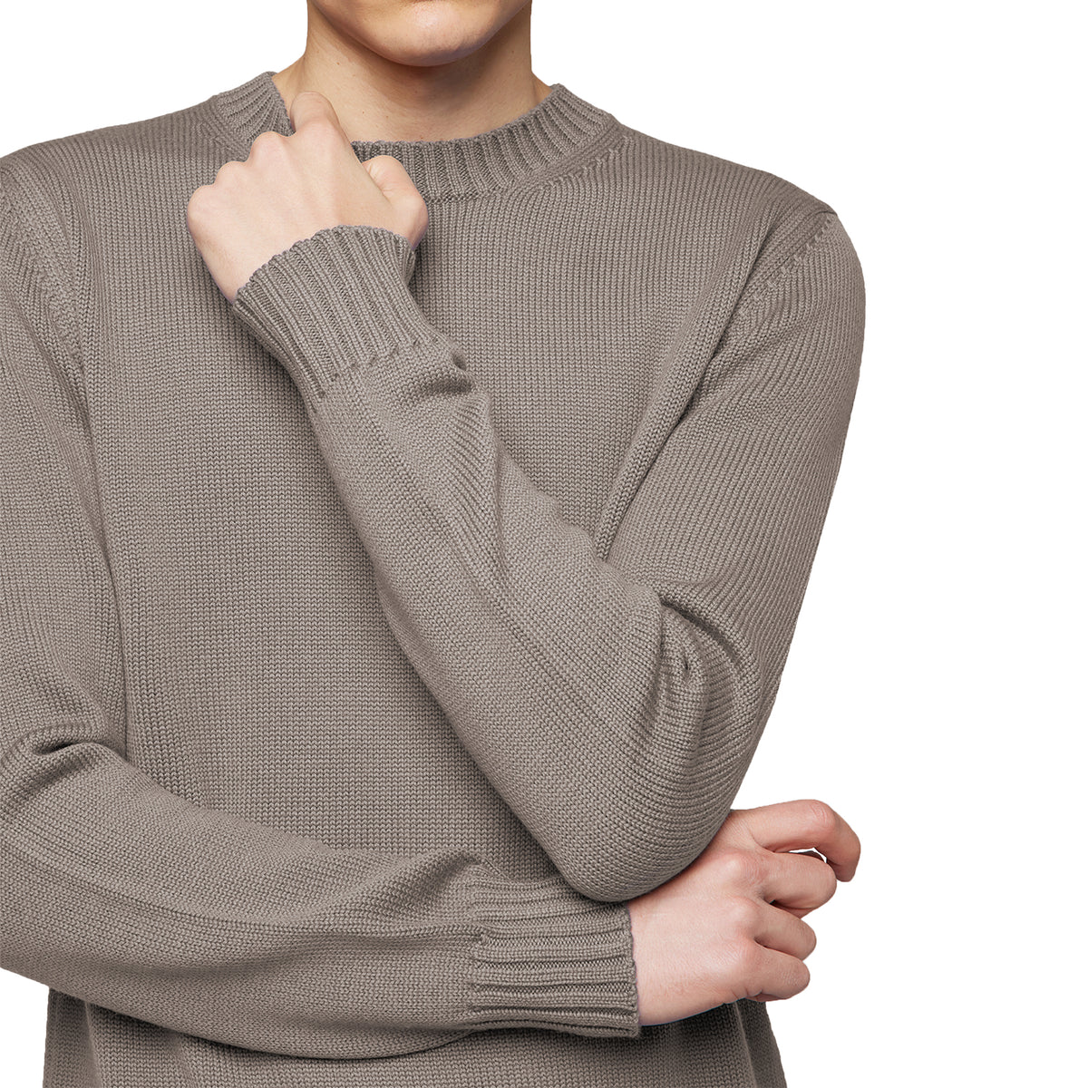 Alpha Studio Men Crewneck Longsleeve Cashmere Sweaters Beige