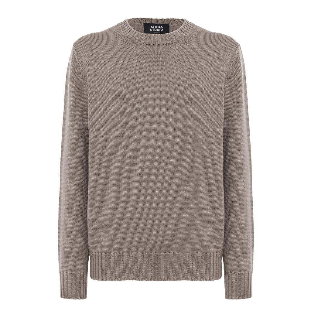 Alpha Studio Men Crewneck Longsleeve Cashmere Sweaters Beige