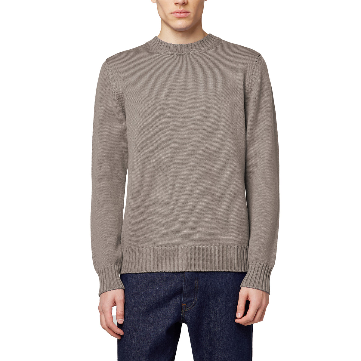 Alpha Studio Men Crewneck Longsleeve Cashmere Sweaters Beige