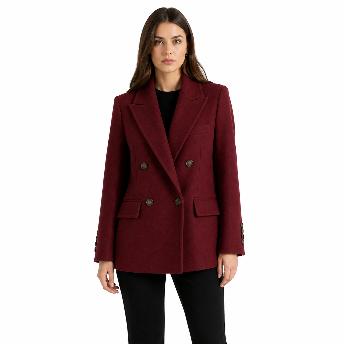 Loro Piana Fabric Women Coat Short Double-Breasted Burgundy Red