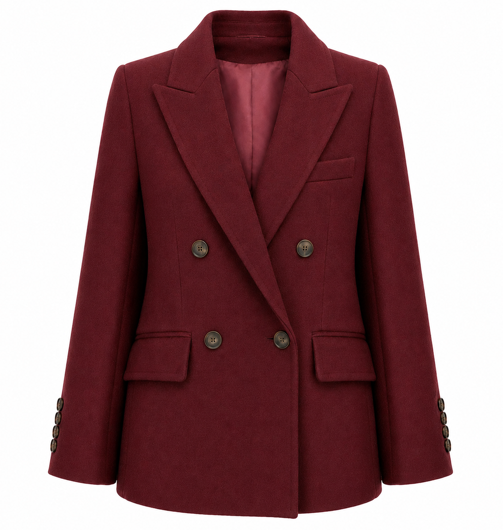 Loro Piana Fabric Women Coat Short Double-Breasted Burgundy Red