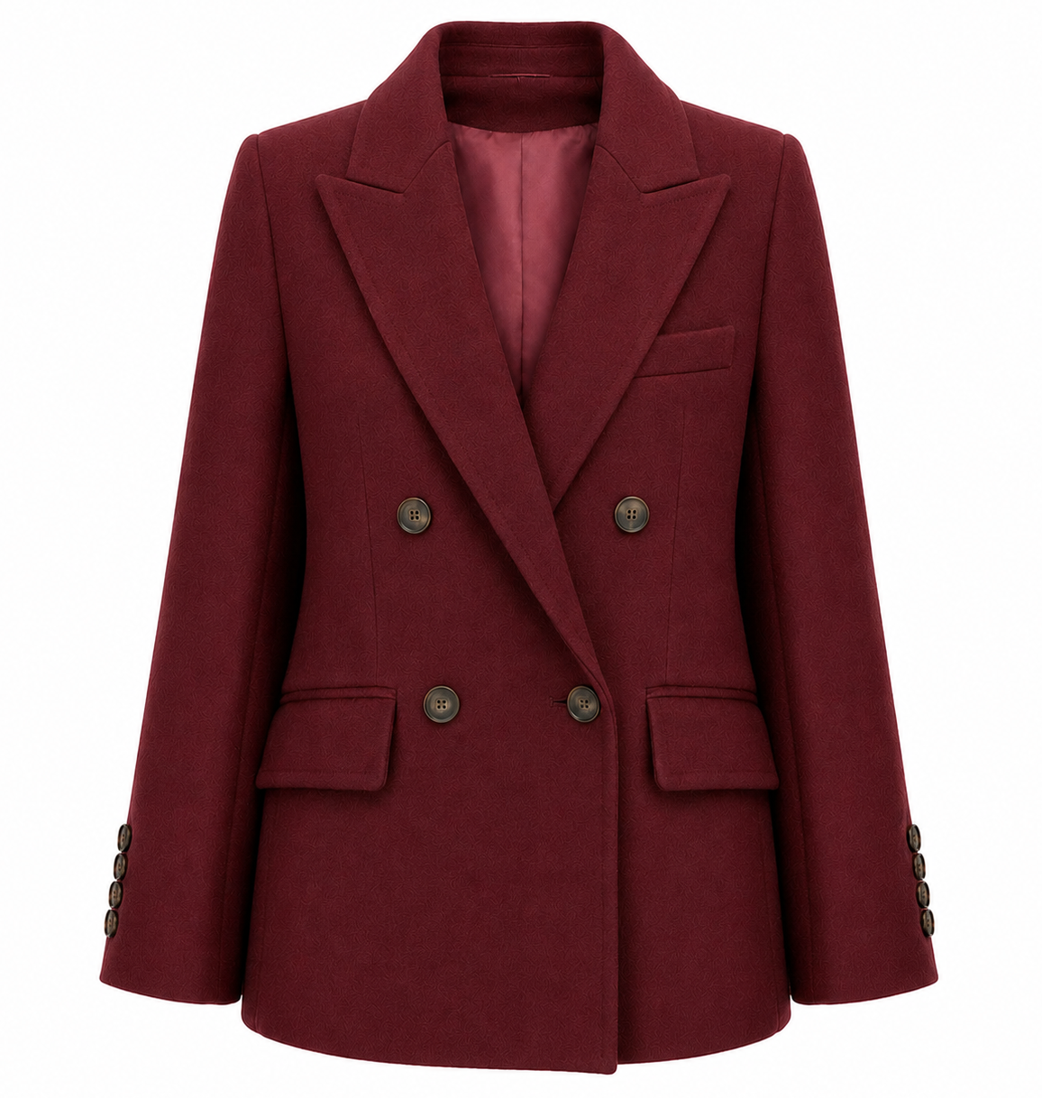 Loro Piana Fabric Women Coat Short Double-Breasted Burgundy Red