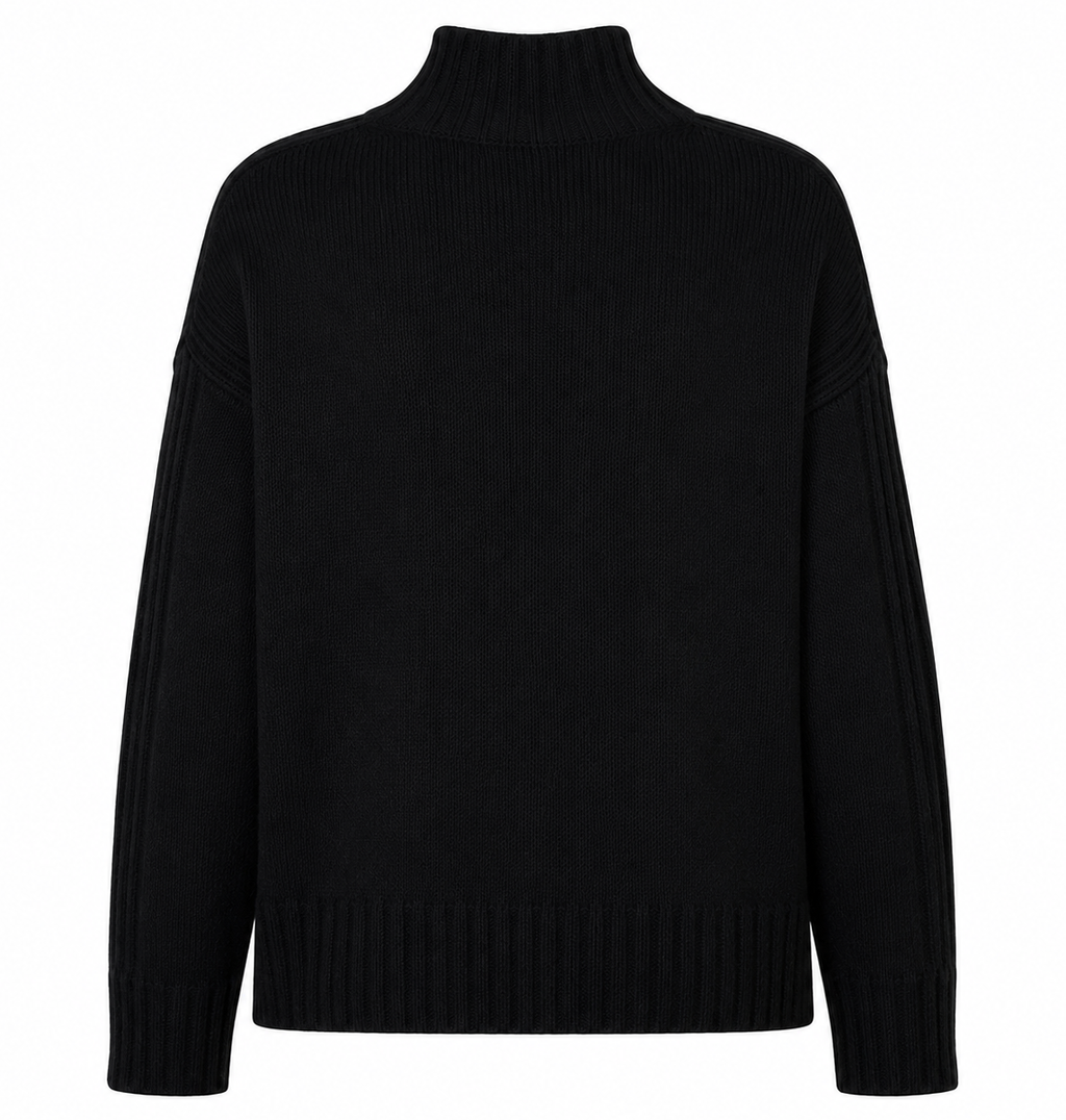 Alpha Studio Women High Neck Coste Mix Sweaters Black