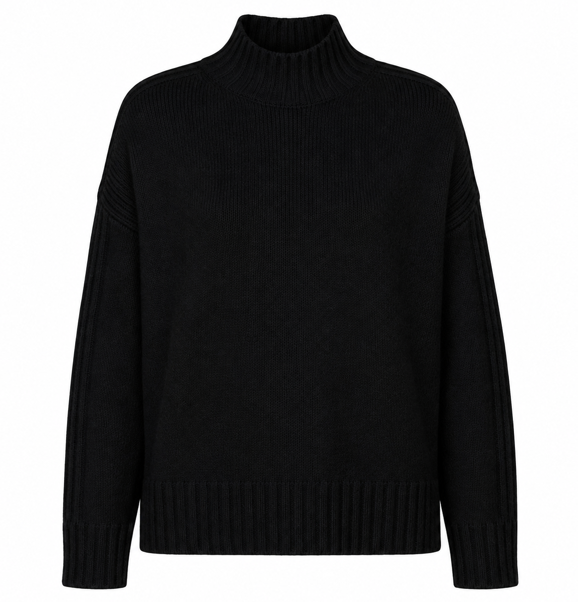 Alpha Studio Women High Neck Coste Mix Sweaters Black