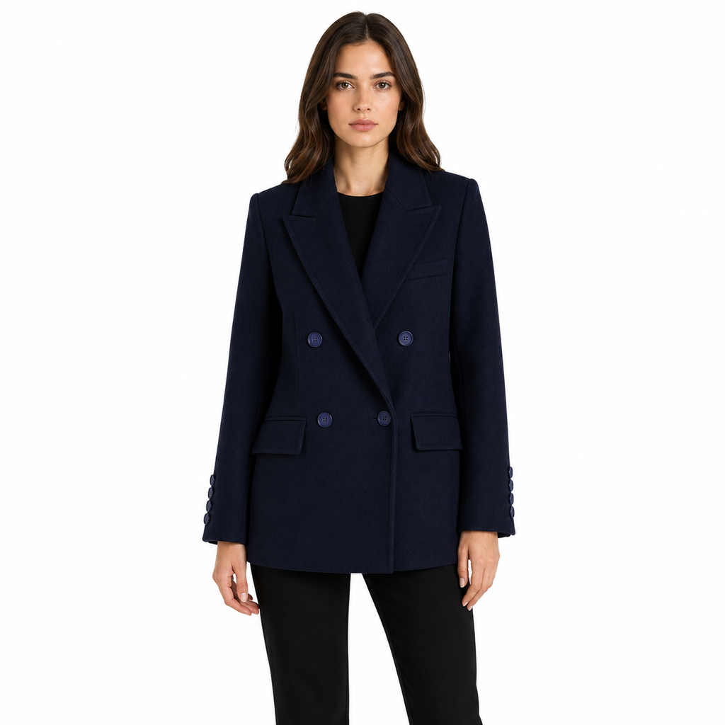 Loro Piana Fabric Women Coat Short Double-Breasted Blue