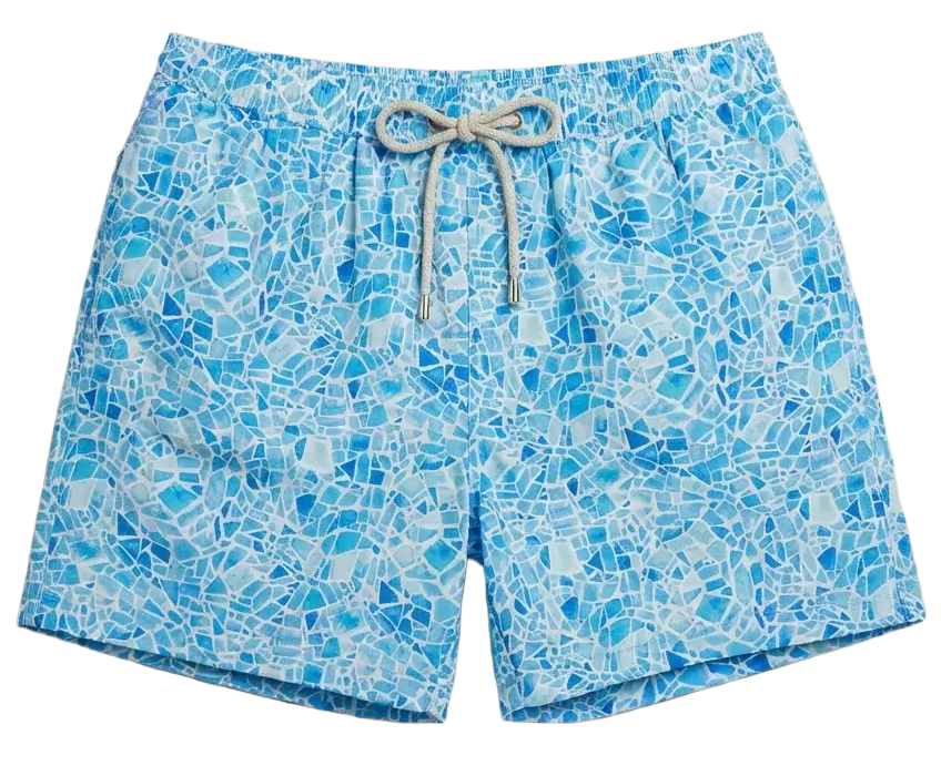MC2 Saint Barth Men Micro Patterned Mosayck Swimwear Light Blue