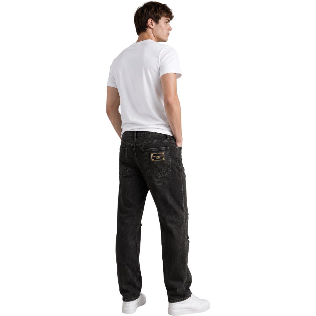 Dolce & Gabbana Men Jeans Ripped Regular Black
