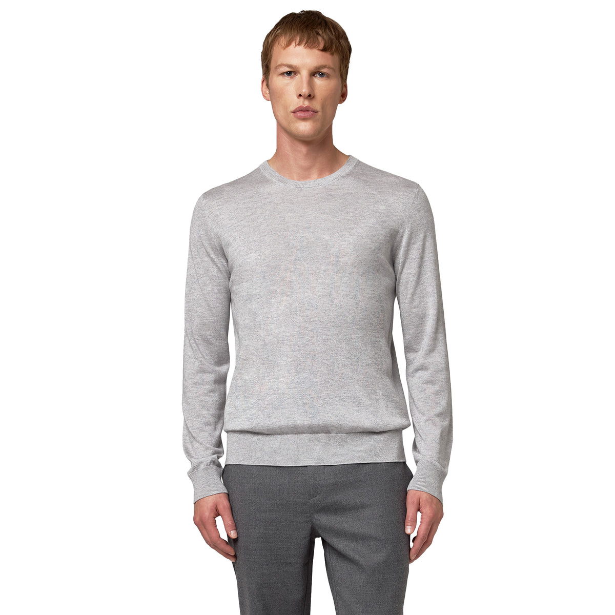 Alpha Studio Men Crew Neck Silk Cashmere Sweaters Grey