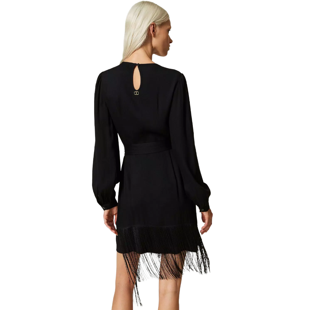 Twinset Women Dress Short Crêpe Frange Black