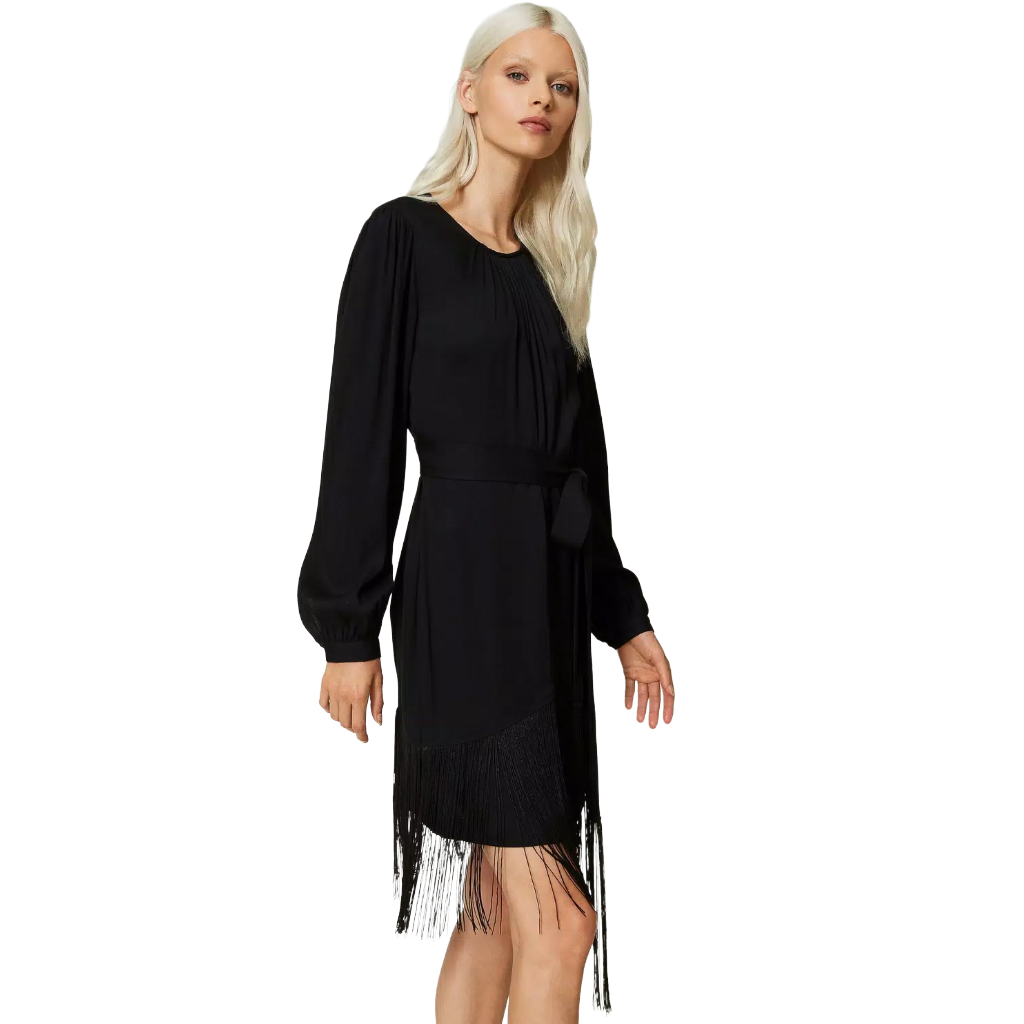 Twinset Women Dress Short Crêpe Frange Black