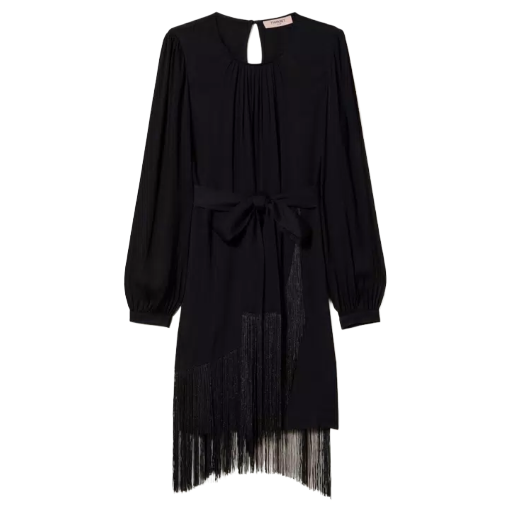 Twinset Women Dress Short Crêpe Frange Black