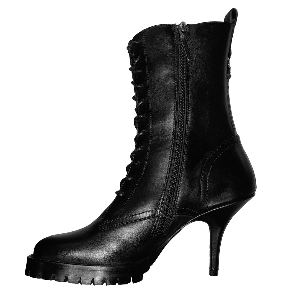 Patrizia Pepe Women Stivaletti Leather Carrarmato Ankle Boots Black