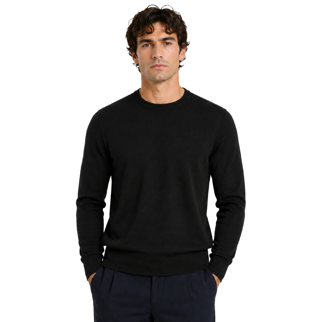 Alpha Studio Men Knit Crew Neck Merinos Black